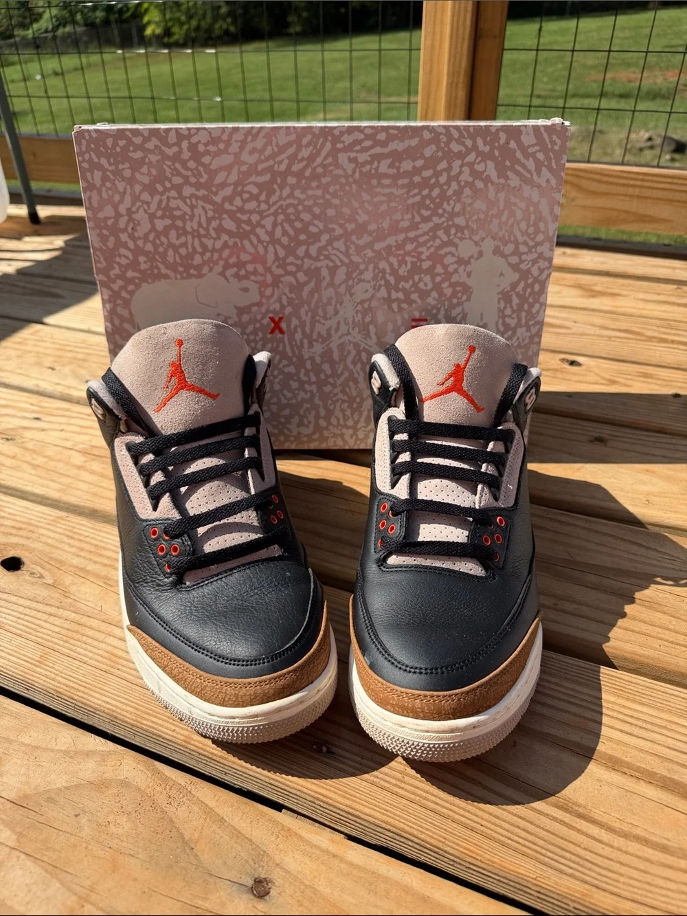 Air Jordan 3 Retro Men’s Sneakers — Black, Beige & Brown with Orange Accents